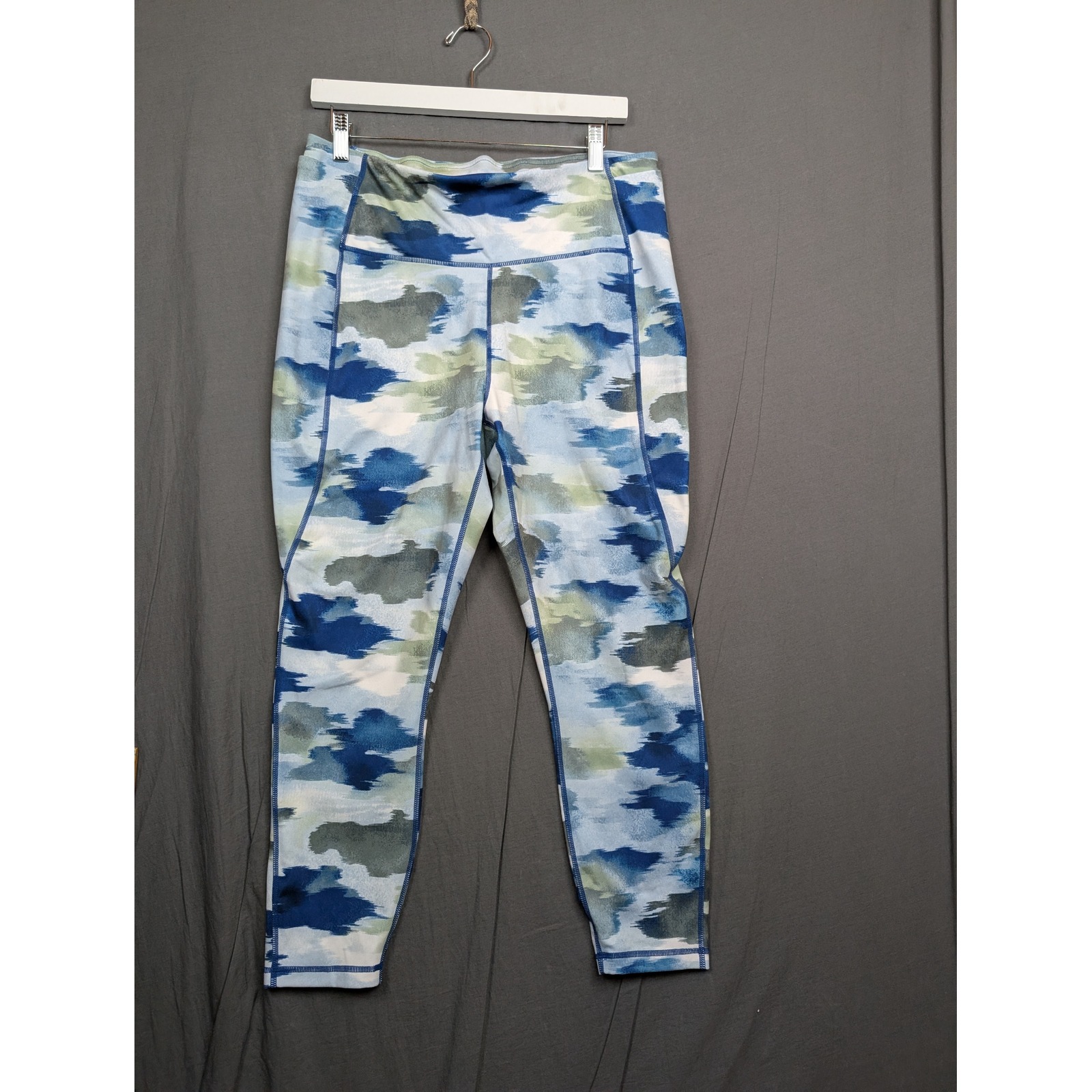Reebok Womens Blue Watercolor Abstract Print High Rise Leggings Xl